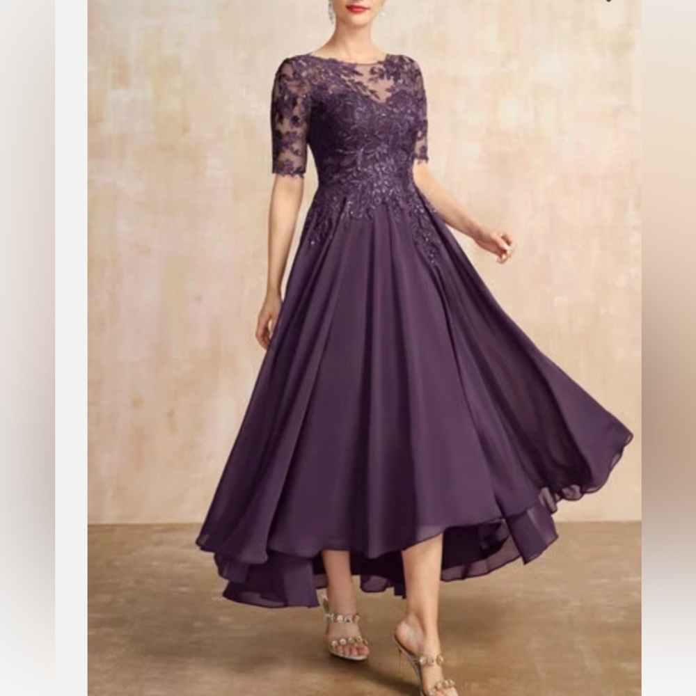 Elegant Purple Lace Evening Dress